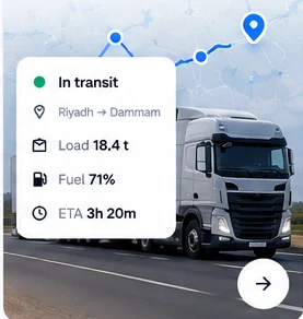 Truck on a highway with its route on a map
