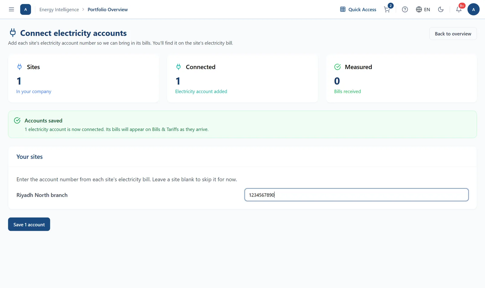Enter account numbers and save