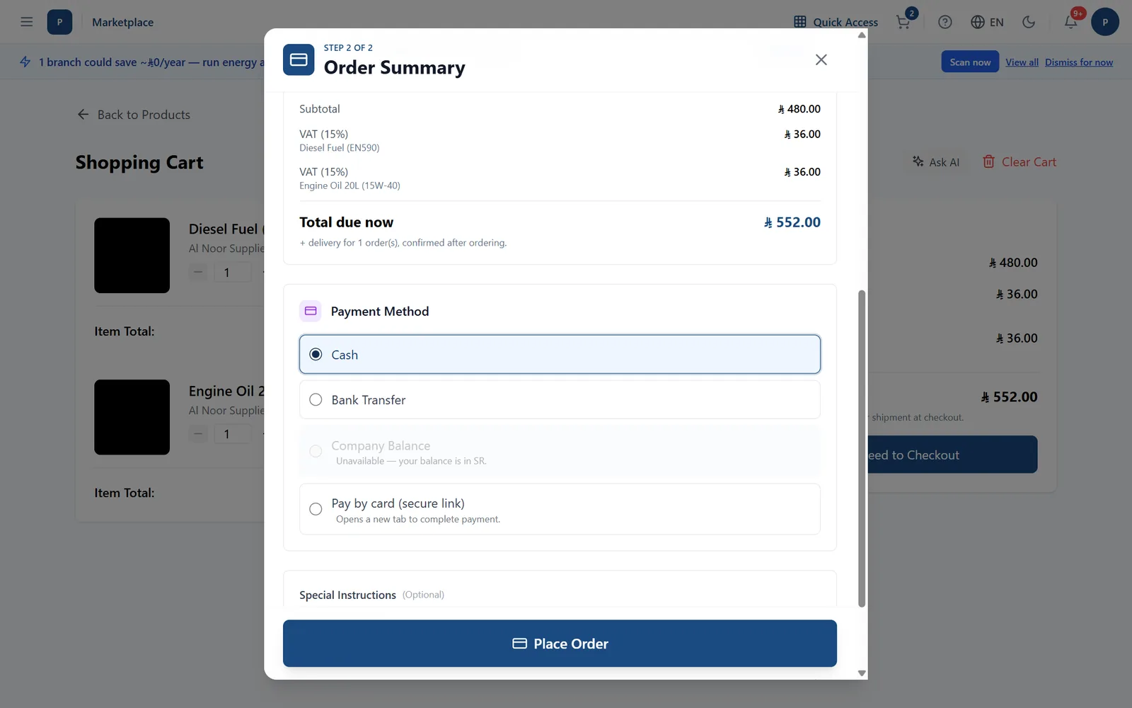 Upload proof of a bank transfer