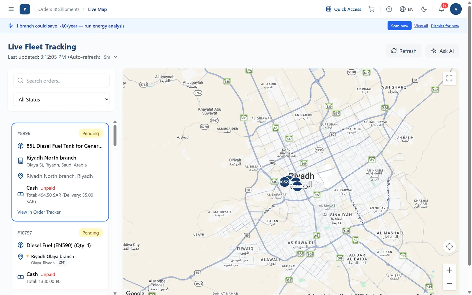 Follow orders on the live map