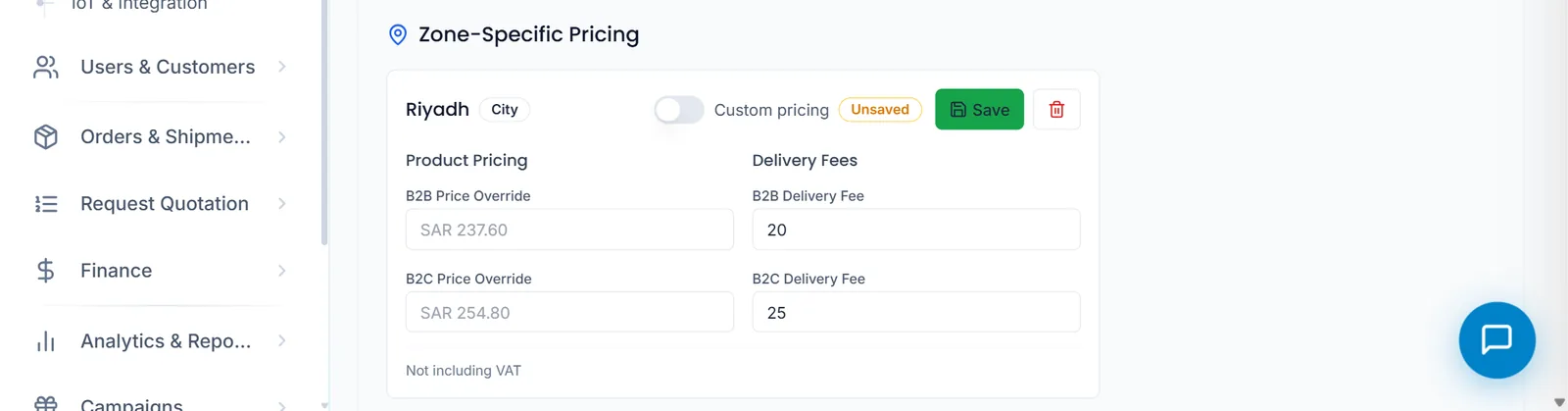 Set zone-specific prices